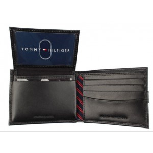 Tommy Hilfiger Men's Leather Ranger Passcase Billfold Wallet - Black